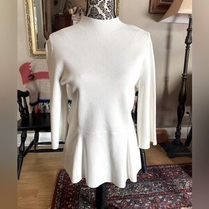 L.K. Bennett TK Darcy Cream Mockneck Peplum Bellsleeve Sweater Womens